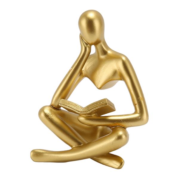 Tenker Lesestatue Resin Sittende Figur Abstrakt Kunst Ornament for Stue Skap Dekorasjon Gull