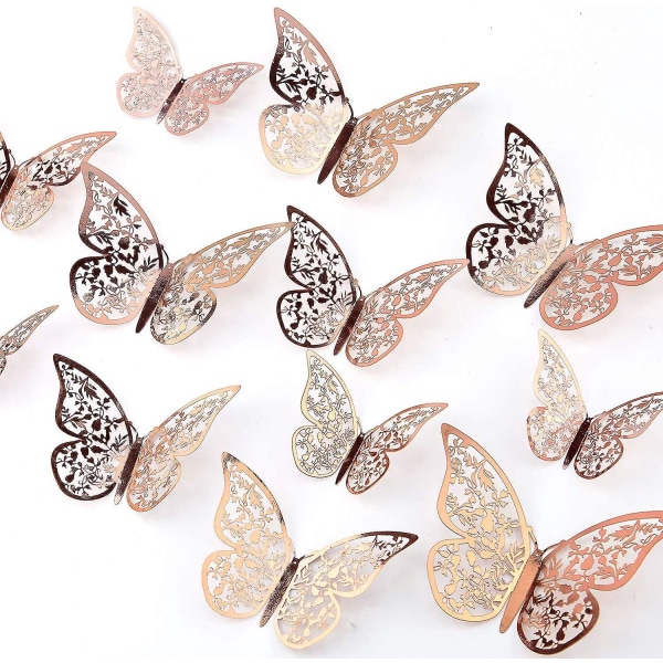 12 STK Guld 3D Butterfly Wall Stickers Assorterede Størrelser til Soveværelsesindretning, Bryllupsfest baggrunde