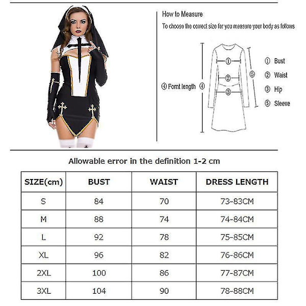 Senior Sexy Nonne Kostume XL - Sort Kirke Halloween Karneval Cosplay
