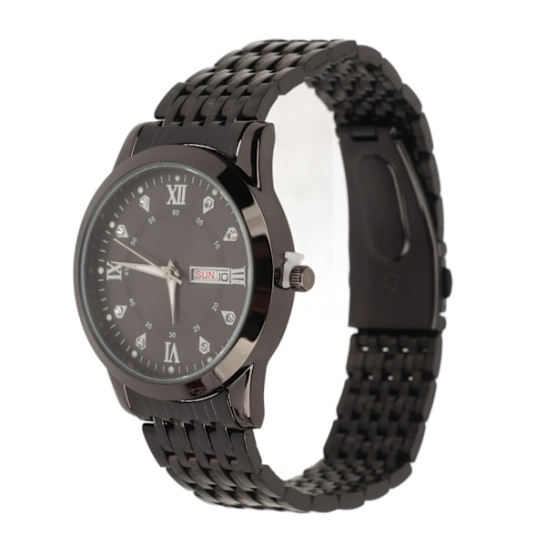 Herreur Quartz Dag Dato Vandtæt Casual Luksus Lysende Mode Kjole Ur med Legering Rem til Business Sort