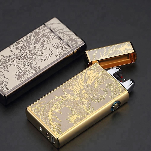 USB-opladelig Plasma Lighter, Elegant og Vindtæt, Fantastisk Gave - Guld