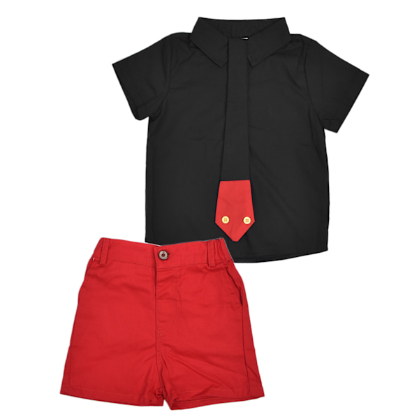 Barnkläder Kortärmad Skjorta Gentleman Slips Shorts Set Baby Boy Kläder SetSvart 90cm / 35.4in