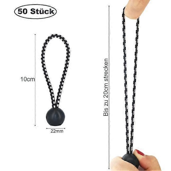 Spännremmar med kula 50 stycken, presenningsspännare med kula 10cm, gummispännare tältgummiband expanderslingor gummislingor för presenningar tält