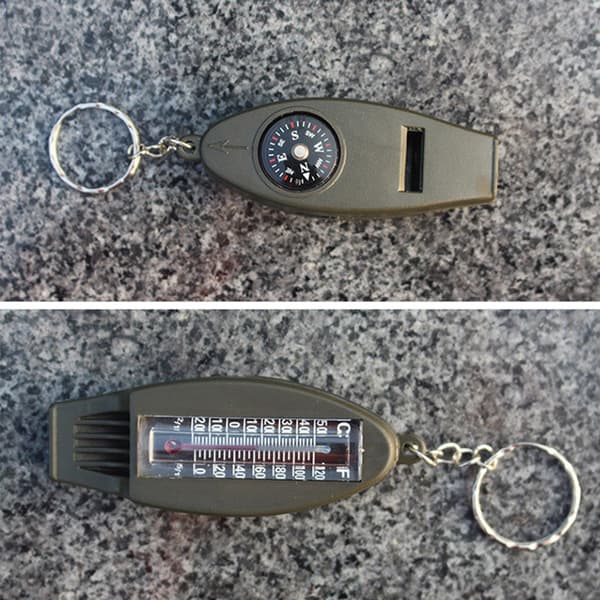 4 i 1 Bærbar Multifunksjonell Fløyte med Kompass Forstørrelsesglass Termometer for Utendørs Overlevelse