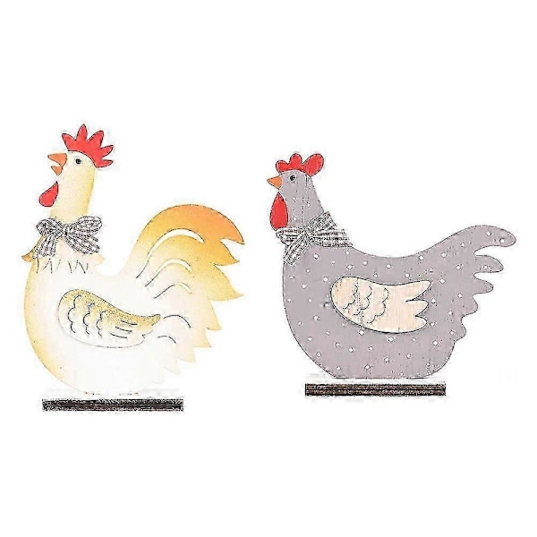 2 st träfigurer i form av kycklingar med rosett, för hemmafest, gör-det-själv-dekoration, festivalgåvor