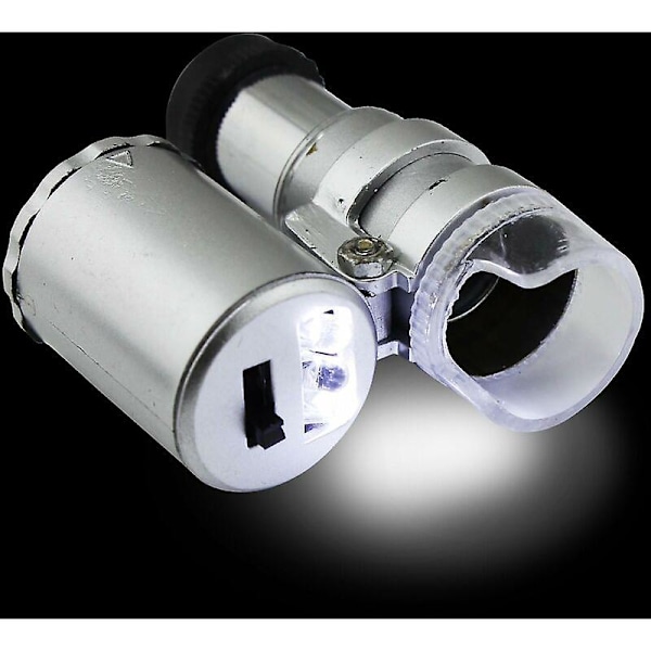 60X Mini Upplyst Fickjuvelerare Förstoringsglas Justerbart Mikroskop med UV-Fluorescensdetektor och LED Vita Lampor