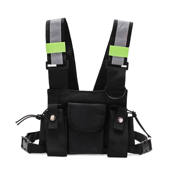 Brystsele Riggveske Streetwear Vest Walkie Talkie Radioholder Brystlomme for utendørs redning Public Security Svart med reflekterende stripe