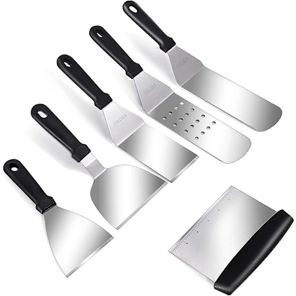 Grillspatel, 6 stk BBQ Grillplate Tilbehørssett, Spatelredskapssett for Matlaging og Utendørs Camping
