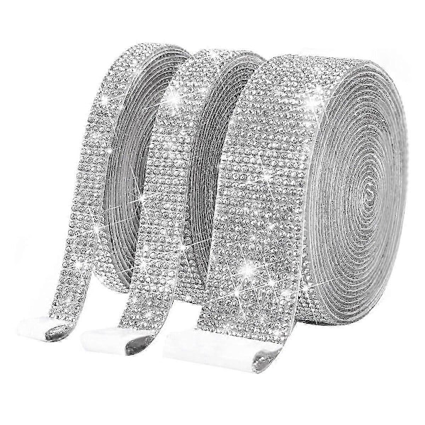 3 Rullaa Itsekiinnittyvää Kristallitimanttinauhaa - Bling Timanttitarrat Rulla DIY 2 mm Strassikivillä