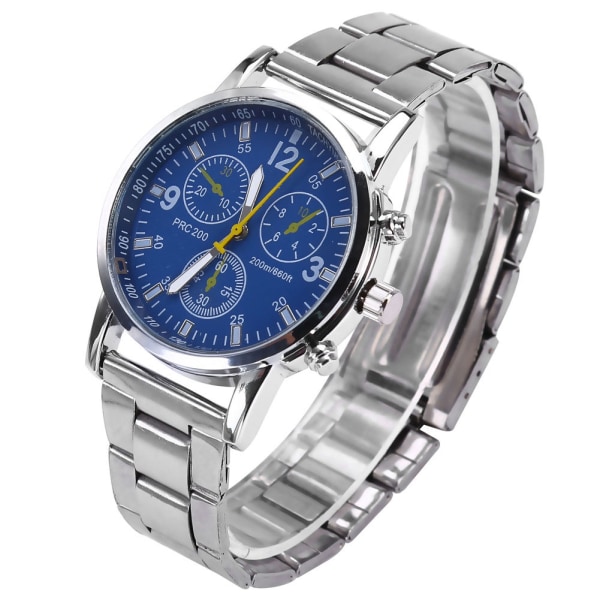 Menn mannlig analog klokke i rustfritt stål armbåndslegering armbåndsur (blå)