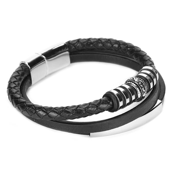 Herr PU-läder svart rostfritt stål handledsband manschett armband armband magnetlås