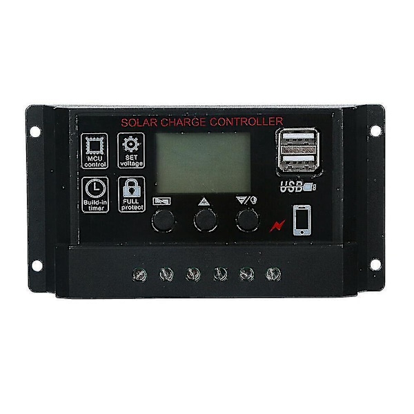LCD 20A Solcellelader Kontroller PWM Dobbel USB Lader Regulator Panel 12/24V