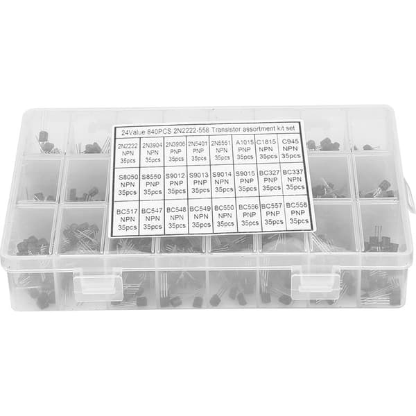 840-delars sortiment av 2N2222A BC558 NPN PNP-transistorer för DIY-projekt