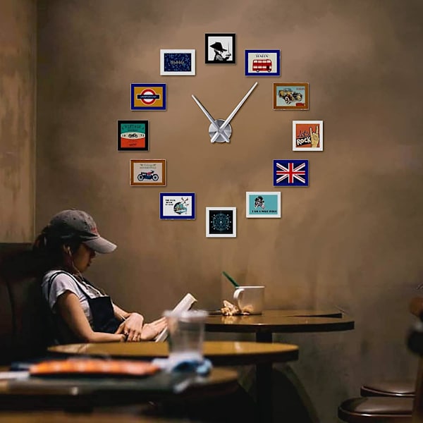 Moderne 3D veggklokke - kvartsbevegelse - kunst og håndverk - hjemmedekor (sølv)
