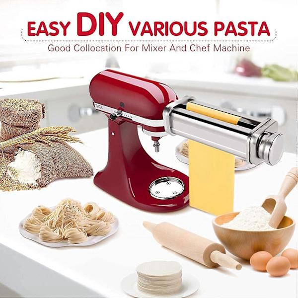 Pastamaskin Tillbehör För Köksmaskin, Pastarulle i Rostfritt Stål, Spaghettiskärare, Fettuccineskärare Set