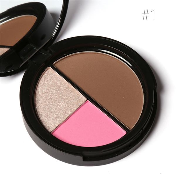 3 farver highlighter pudder ansigtskontur bronzer blush lysnende makeupværktøj #1
