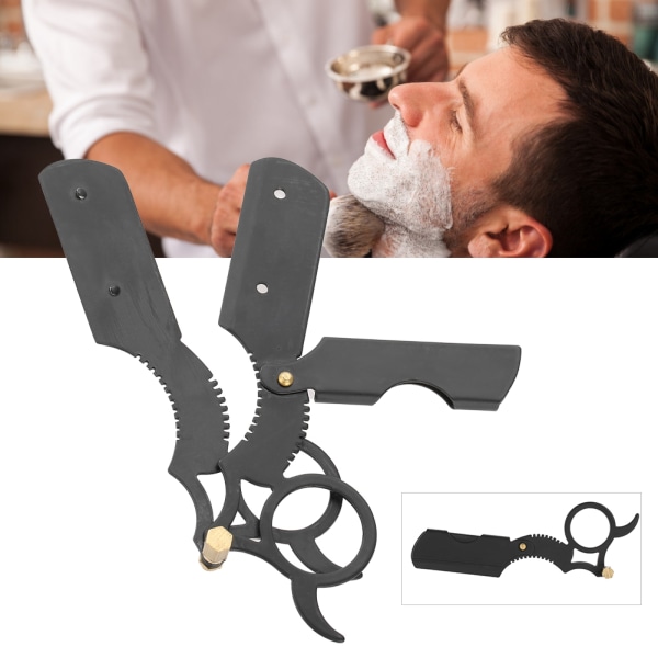 Bladhoved i rustfrit stål Barberkniv Foldebarbermaskine til pleje til mænds ansigtsrens (sort)