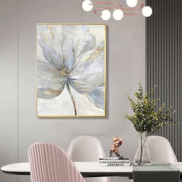 Sæt i skandinavisk stil med 3 blomstermalerier til indretning i stuen