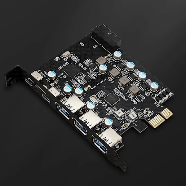 5 Portin PCI-e - USB 3.0 Type C -sovitinkortti 3x USB + 2 Type C PCIe -laajennus