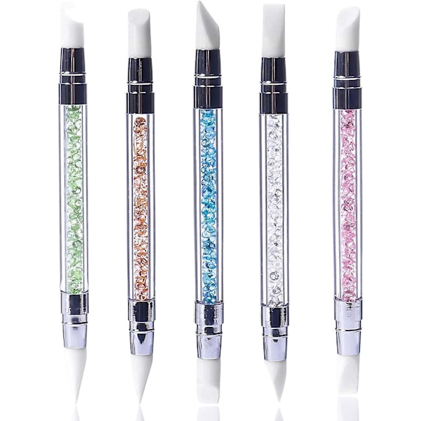 Silikone Neglekunst Skulptur Pen Sæt - 5stk, Dobbelt Tippet Rhinestone Udskæringsværktøj og Prikkepensel til DIY Neglekunst Dekoration