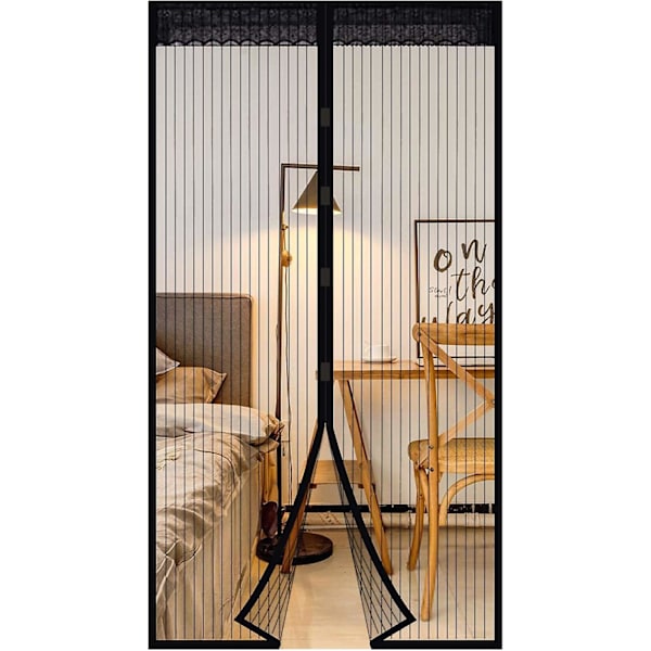 Magnetisk fluenet dør automatisk lukning dørgardin anti insekt flue myg med magneter ingen boring (120x210cm) sort