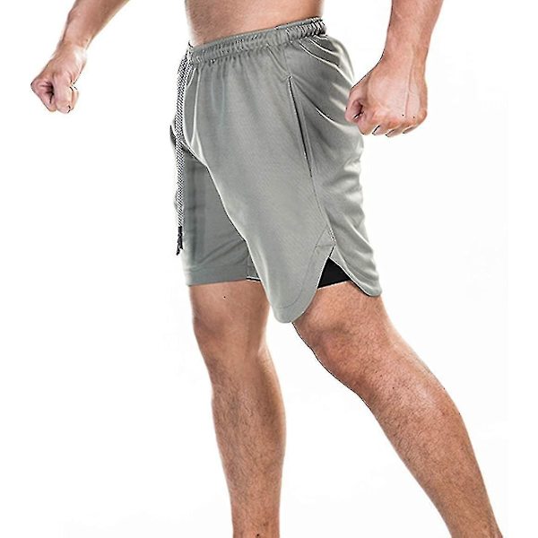 Lett og hurtigtørkende 2-i-1 løpeshorts for menn XL Grå