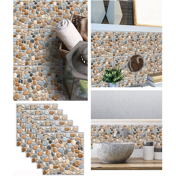 18 stycken Vattentäta Självhäftande Kakeldekaler, Små Sten Kakeldekaler, Vattentäta PVC Självhäftande Väggdekor Mosaikplattor (20 X 20 Cm)