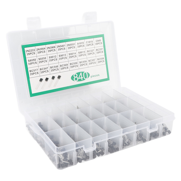 840 stk. BC337 BC549 A1015 Transistor Diode Triode 24 værdier NPN PNP Power General Purpose Transistor Assortment Kit