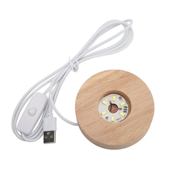 LED-lysfod USB-interface Egetræsmateriale Rund 2 cm/0,8 tommer tykkelse Glødende dekorativ displaylampe til hjemmet 5V Hvid lysfod
