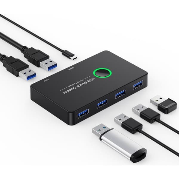 4-portars USB 3.0-switch, delning mellan 2 datorer, dubbel PC USB-A-adapter