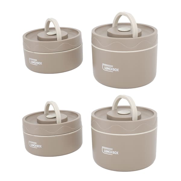 Isoleret madbeholder 304 rustfrit stål forseglet multifunktionel bærbar rund termisk bento-boks med termopose dyb kaffefarve 4 stk.