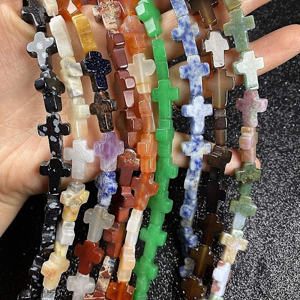 Natursten Agat Perler Korsform Krystal Opal Løse Perler til Smykkefremstilling DIY Halskæde Armbånd Størrelse 12x16x5mm - (Farve: Turkis)