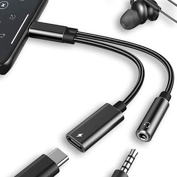 Type-C-3,5 mm:n kuuloke- ja laturiadapteri 2-in-1 USB-C-3,5 mm:n audioadapteri
