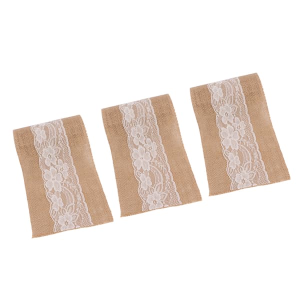 3 rullar jutspetsband Enkel elegant jutspetsbanddekoration för rustika bröllops-DIY-rosetter 5.9inx7.5ft