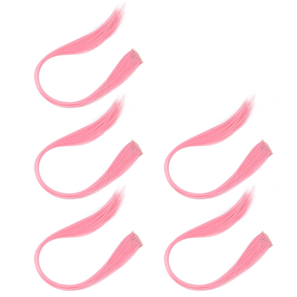 5 stk klips i hårstykke farget rett hårforlengelse klips hårstykke klips for fest Cosplay Lys rosa