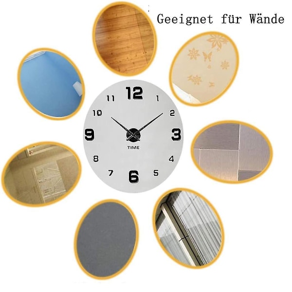 Stor 3D DIY Veggklokke Romertall Klokke For Hjemmeinnredning Stue Soverom