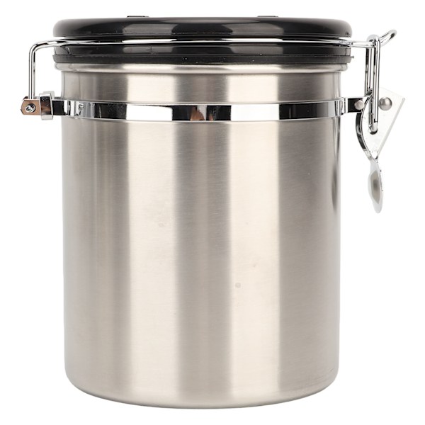 Lufttæt kaffebønnebeholder i rustfrit stål, kaffekrukke, køkkenopbevaringsbeholder med udløsningsventil, ske, 1,8 l