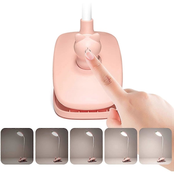 LED Klemmelampe Fleksibel 360 Læselampe Clip-on Lampe 3 Lysindstillinger og 5 Dæmpbare, USB Genopladelig Trådløs Læsning i Sengen, Pink