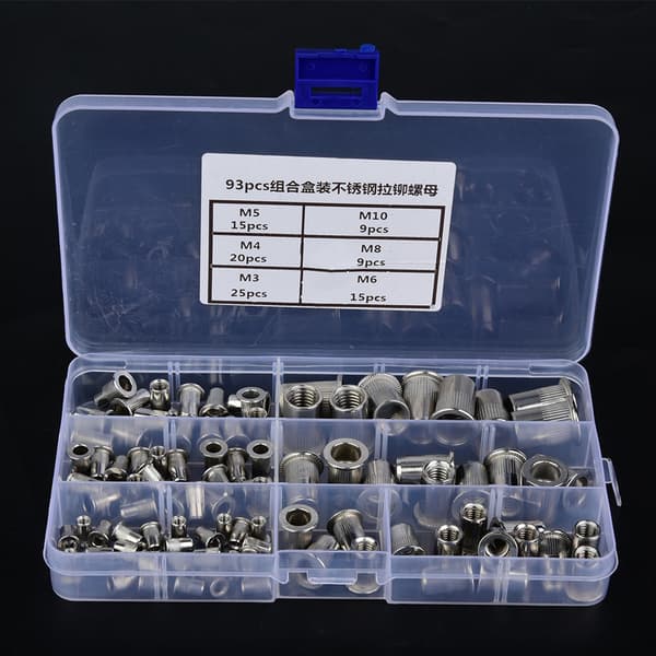 93st Gänginsats 1 Låda M3, M4, M5, M6, M8, M10 304 Rostfritt Stål Blindnitmutter Set