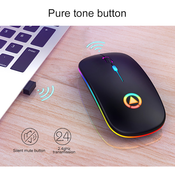 Genopladelig mus trådløs lydløs LED-baggrundsbelyst mus USB optisk ergonomisk gamingmus PC-computermus