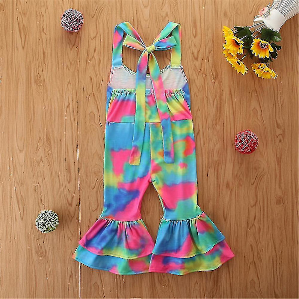 Tie Dye Halter Jumpsuit för Babyflickor, Sommarlagerad Romper, 4-5 År