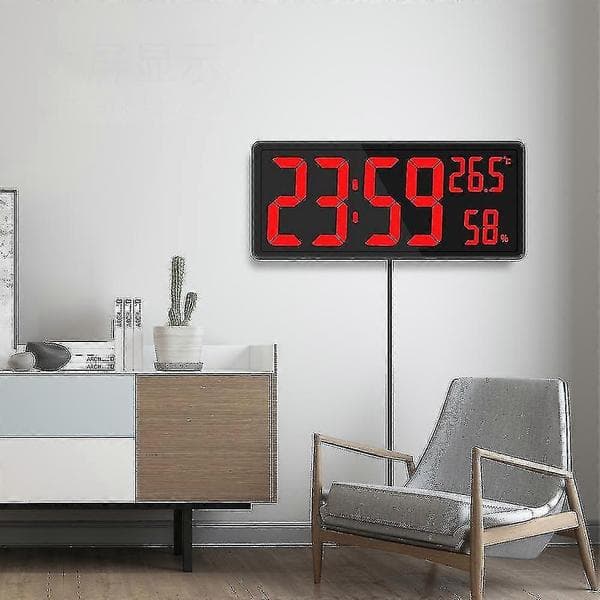 Digital Clock Large Display, Large Digital Wall Clock with Temperature and Humidity, Digital Wall Clock with LED Digits for Bedroom, Office Red red