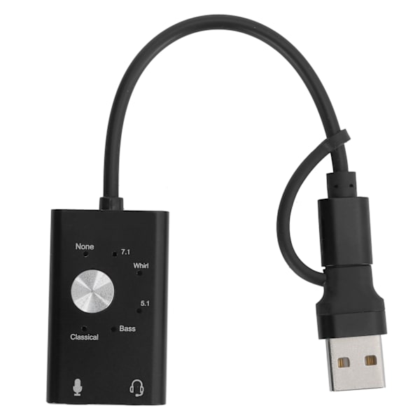 TypeC til lydlydkort 7.1-kanals bærbar ekstern 2-i-1 lydkort USB-lydadapter