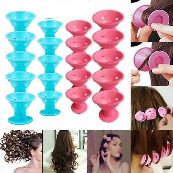 20 kpl Magic Hair Rollers Kiharrusmuotoilutyökalu Silikonikihartimet Hiusten ammattimaiset tarvikkeet Ei lämpöä Ei vaurioita hiuksille Zekai Pinkki - Sininen