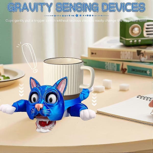 3D Funny Cat Coaster with Retractable Legs, Cute Kitten Coaster Gift, Interactive Drink Holder for Cups, Heat and Scratch Resistant Table Mats Gray