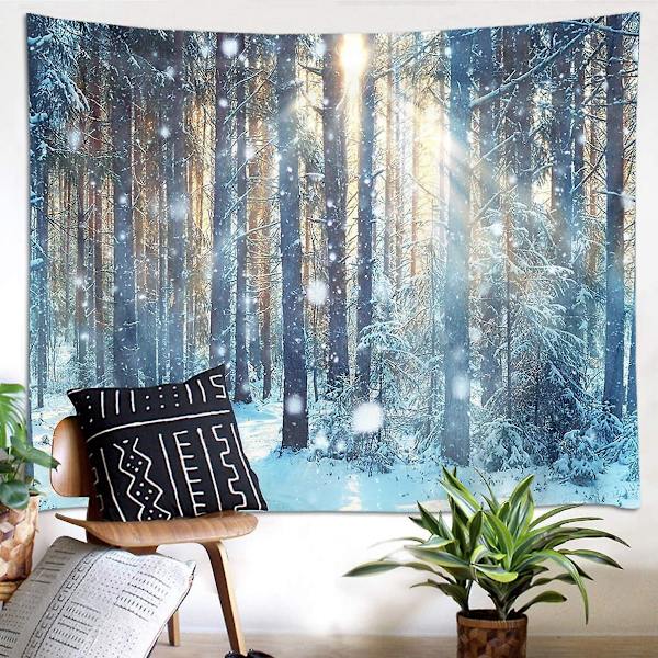 Vinter Solnedgång Snö Skog Gobeläng Landskap Vägghängande för Vardagsrum Sovrum Väggmålning Dekoration Fest Bakgrund