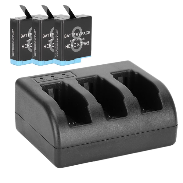 AHDBT-801 svart oppladbart batteri med 3-kanals lader for GoPro Hero 8/7/6/5