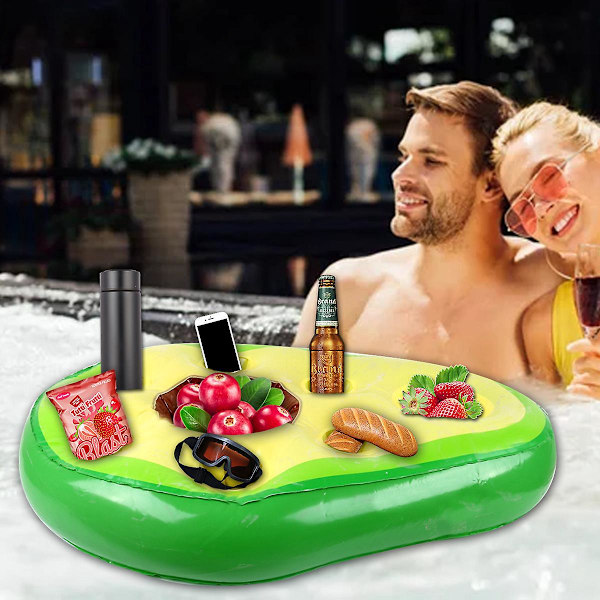 Oppustelig Drikkeholder til Pool, Oppustelig Drikkeholder med 8 Huller, Flydende Poolbar med Luftpumpe, Oppustelig Flydende Bar Bakke til Pool Strandferie