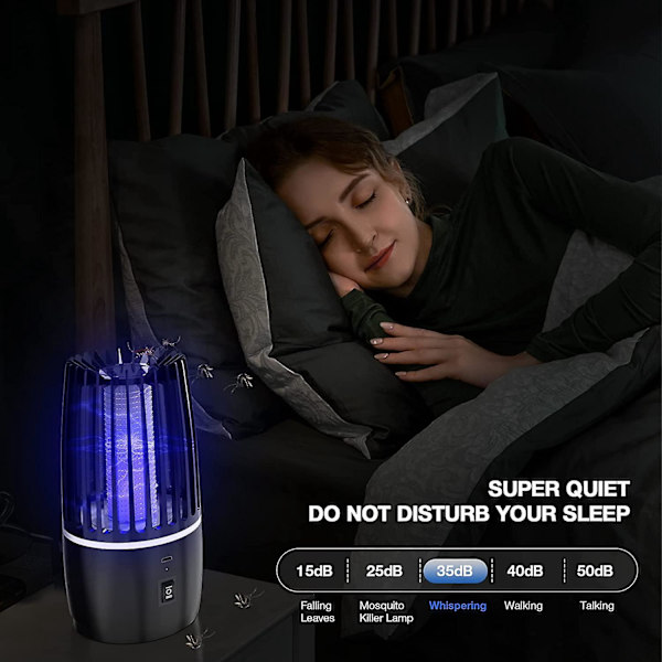 Elektrisk myggdödande lampa, USB-laddningsbar flugfälla - Bug Zapper med 360° UV-attraktion, 4000mAh