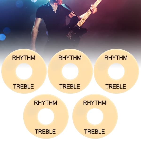 5 st. elgitarrswitchbricka i plast, tillbehör för musikinstrument, 44 mm diameter GN602 svart text